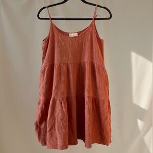 Alredine Terracotta Tiered Gauze Mini Dress with Pockets — Size Medium